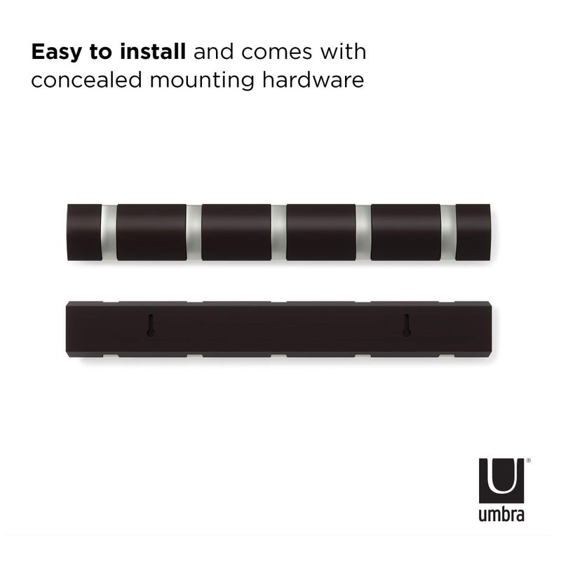 Umbra Flip Wall-Mounted Coat Rack with 5 Hooks â€“ Modern, Space-Saving Storage for Hats, Jackets, Bags, Entryway, Mudroom, Closet, Bathroom, Bedroom â€“ Espresso/Nickel - Image 5